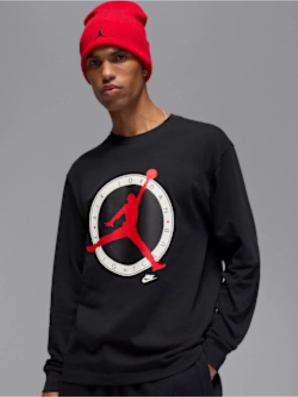 Jordan Black Crewneck Shirt with Red Jumpman Graphic